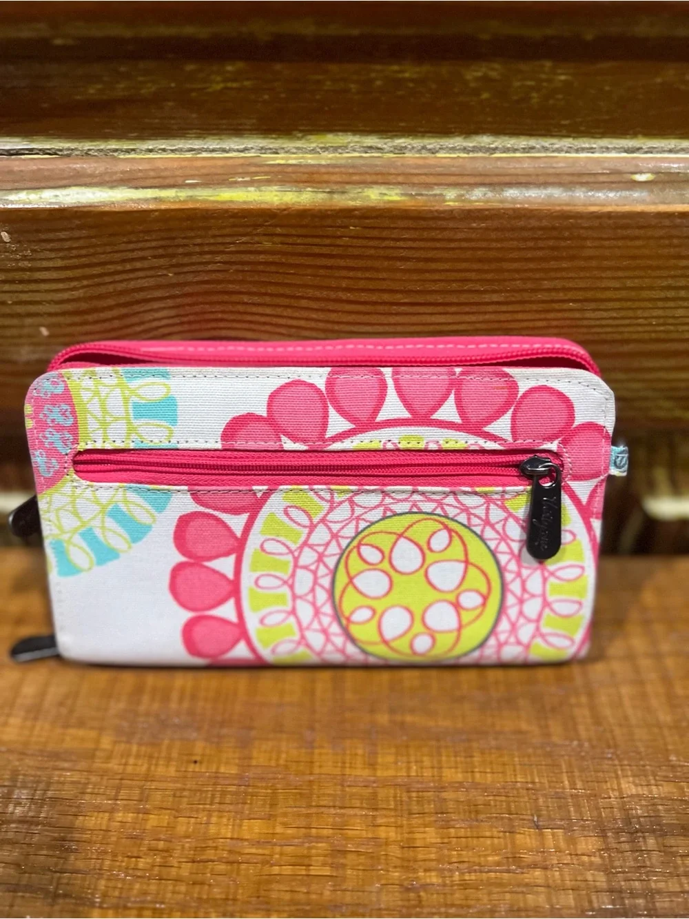 thirty-one Zip Wallet in Pink, Yellow and Teal